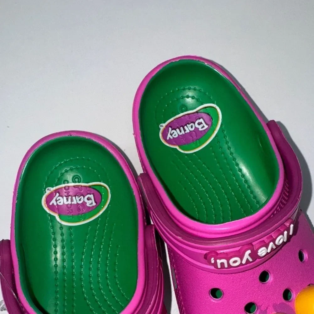 🔥CROCS Kids Shoes in Pink and Yellow Barney Sz 13 New